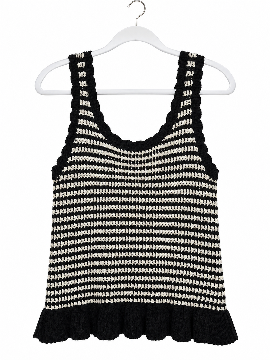 Ruffle Hem Stripe Sleeveless Knit Sweater