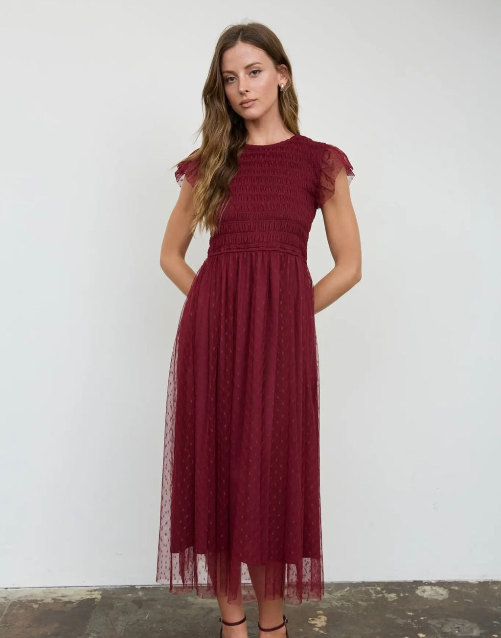 Clothed in Grace Burgundy Dress